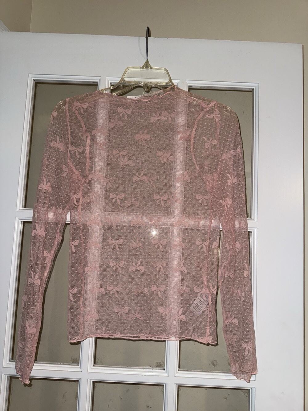 Altar’D State Women’s Coquette Bow Print Sheer Layering Top Fairy Whimsical Sm